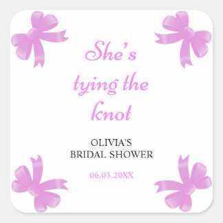 Purple Bow She's Tying The Knot Bridal Shower Square Sticker