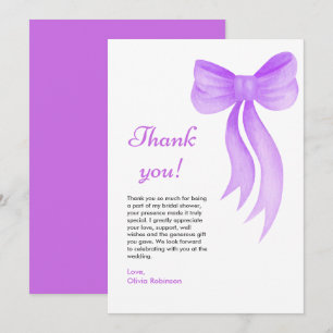 Purple Bow She's Tying the Knot Bridal Shower  Thank You Card