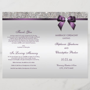 Purple Bow Silver Sequins Wedding Ceremony Program