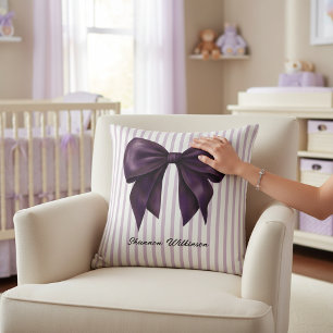 Purple Bow Stripe Personalized Throw Pillow