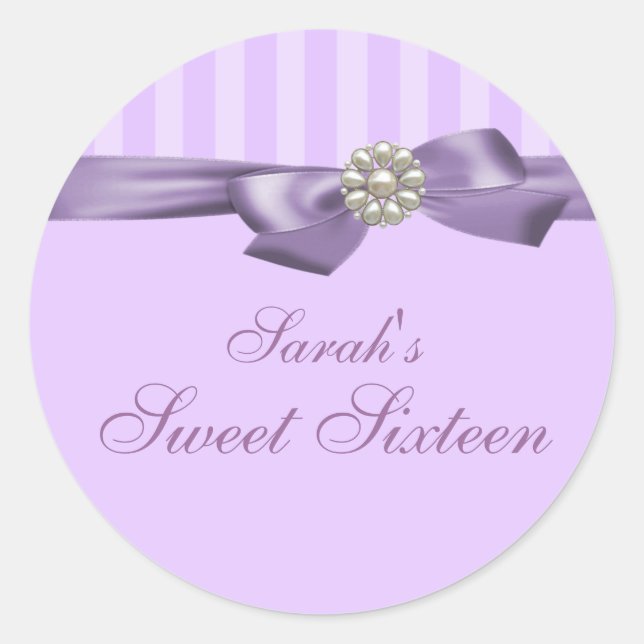 Purple Bow Sweet 16 Envelope Sticker (Front)