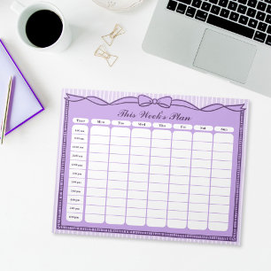 Purple Bow This Week's Plan Hourly Schedule Notepad