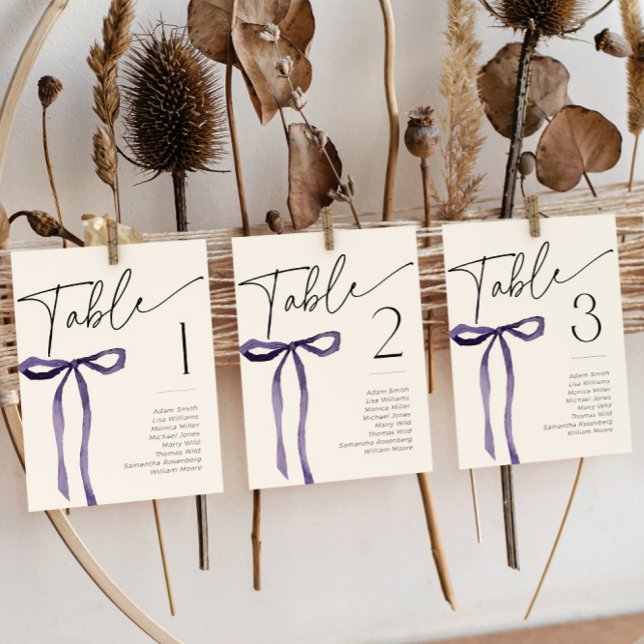 Purple Bow Tying the Knot Table Number Name Card (Creator Uploaded)