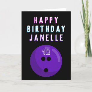 Purple Bowling Ball Kids Ages 6-16 Birthday Card