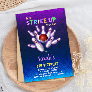 Purple Bowling Birthday Invitation