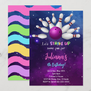 Purple Bowling Invitation d'anniversaire