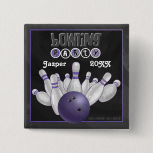 Purple Bowling Party 2 Inch Square Button