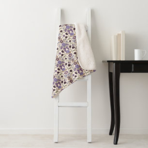 Purple Bows and Blossoms Rustic Sherpa Blanket