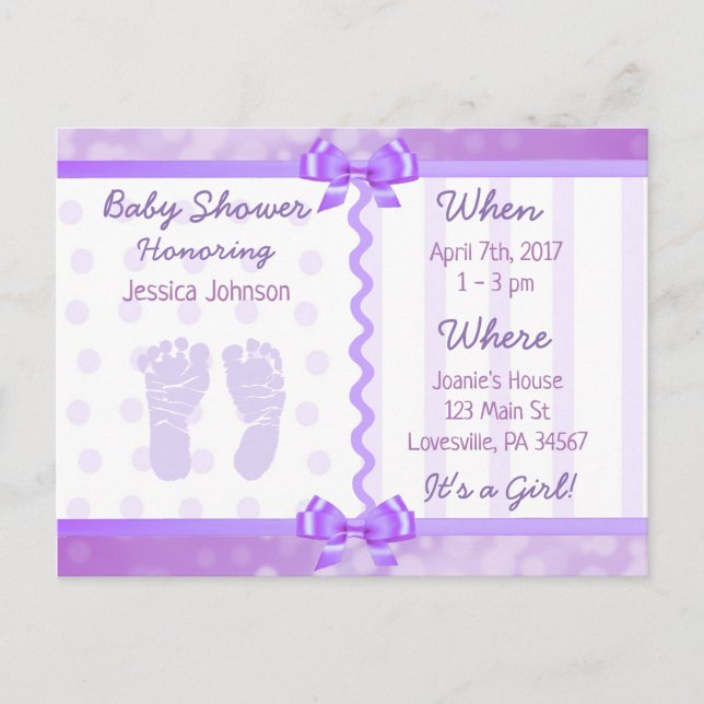 Purple  Bows and Polka Dots Baby Shower Invitation (Front)