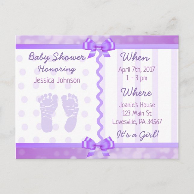 Purple Bows et Pois Baby shower Invitation (Devant)