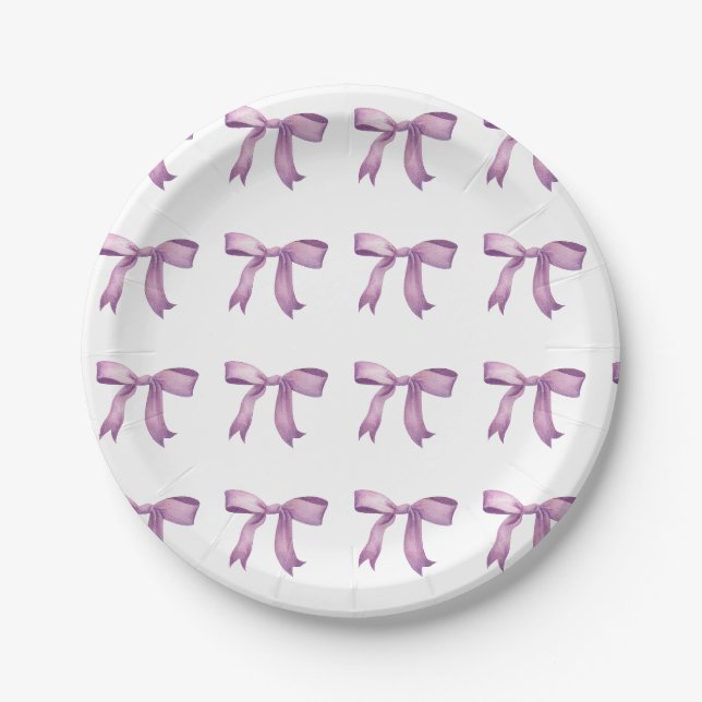 Purple bows girly preppy paper plate (Front)