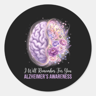 Purple brain will remember for alzheimer’s classic round sticker