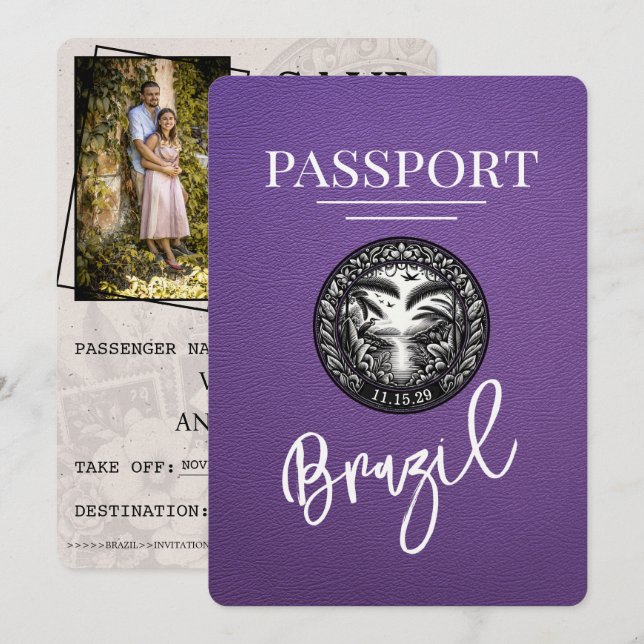 Purple Brazil Passport Save The Date (Front/Back)