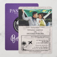 Purple Brazil Passport Wedding Invitation