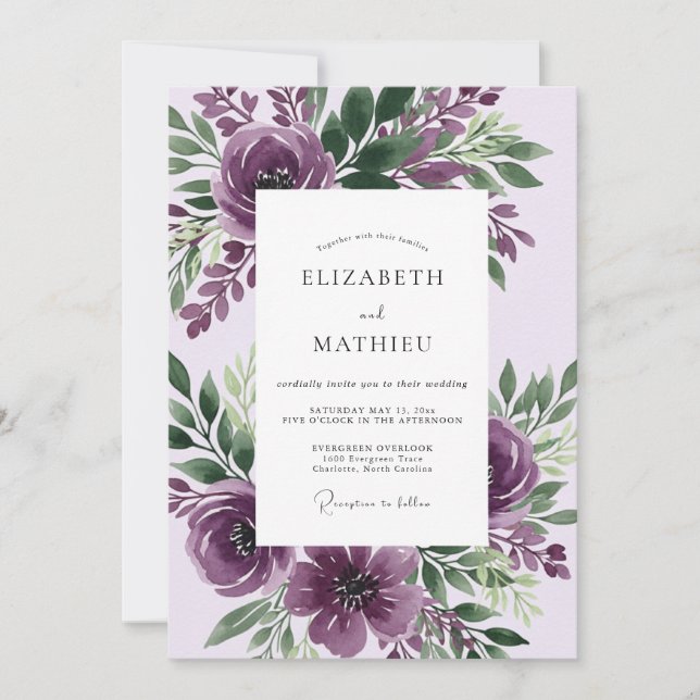 Purple Breathtaking Botanical Wedding Invitation (Front)