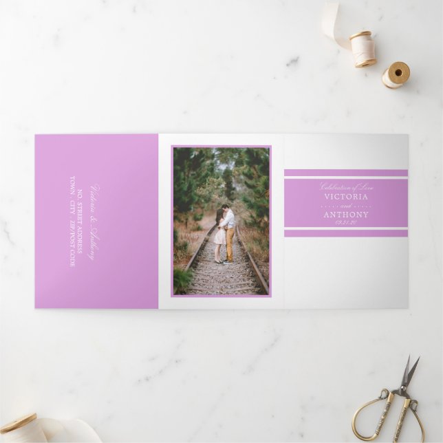 Purple Breeze Modern Wedding Suite Tri-Fold Invitation (Outside)