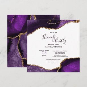 Purple Bridal Brunch & Bubbly Gold Glitter Shower Invitation