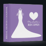 Purple bridal shower cookbook recipe binder<br><div class="desc">Purple and white bridal shower cookbook recipe binder for bride. Personalized teal and white wedding dress with veil recipe binder book Custom bridalshower cookbook with heart and personalizable colour plus name. Cute personalized baking / cooking gift idea for bride to be or soon to be married women. Beautiful wedding gown...</div>