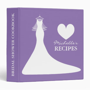 Purple bridal shower cookbook recipe binder