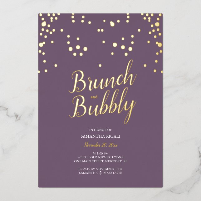 Purple Bridal Shower Foil Invitation (Front)