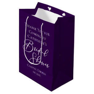Purple Bridal Shower Personalized White Script Medium Gift Bag