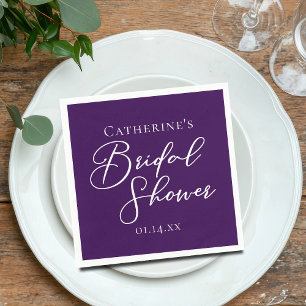 Purple Bridal Shower Personalized White Script Napkin