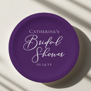 Purple Bridal Shower Personalized White Script Paper Plate