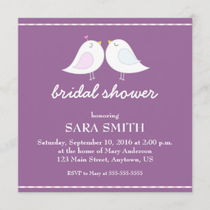 Purple Bridal Shower with Cute Love Birds Invitation