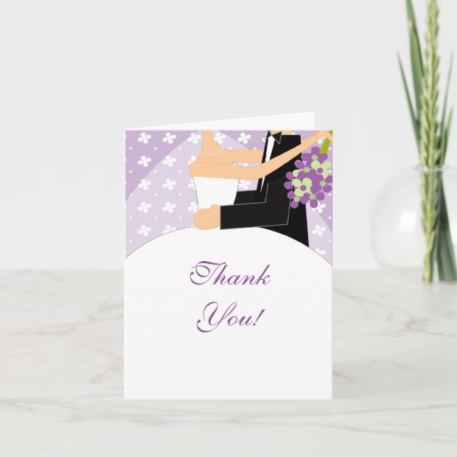 Purple Bride & Groom Thank You Note Card (Front)