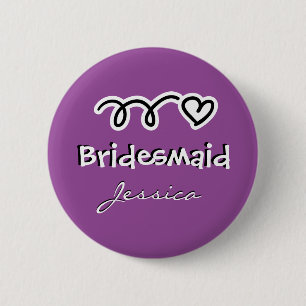 Purple bridesmaid buttons   personalized name