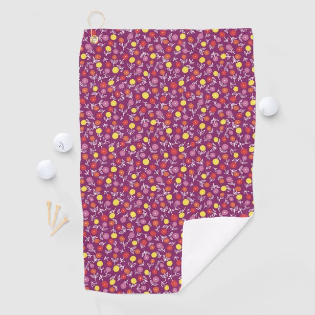 Purple Bright, Fun, Floral Ditsy Golf Towel (InSitu)