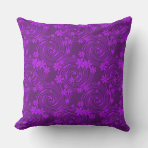 Purple bright pattern with flowers and spirals outdoor pillow