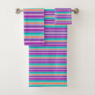 Purple Bright Stripes Bathroom Towel Set