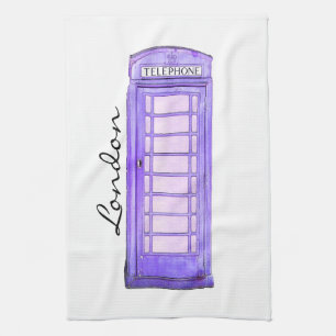 Purple - British phone booth - London - tea towel
