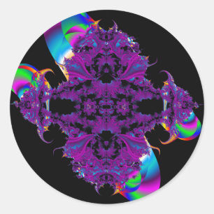 purple broach and ribbon fractal sticker/envelope classic round sticker