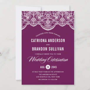 Purple Brocade Lace Wedding Invitation