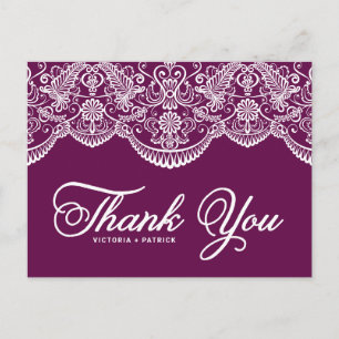 Purple Brocade Lace Wedding Thank You Postcard