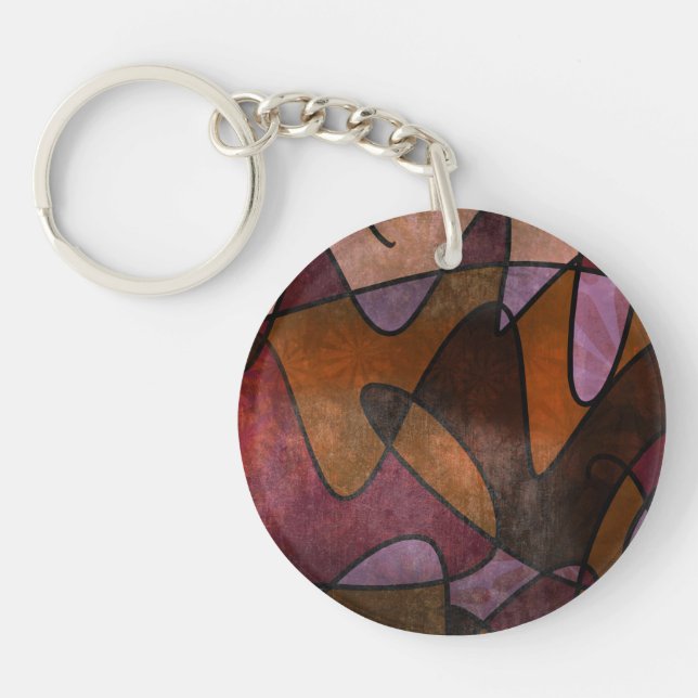 Purple, Brown, Burgundy Abstract Acrylic Key Chain (Front)