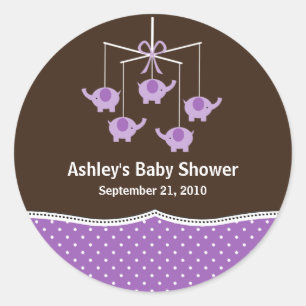 Purple & Brown Elephant Mobile Baby Shower Classic Round Sticker