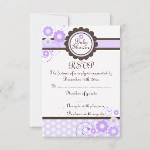 Purple & Brown Floral Design Baby Shower RSVP Card