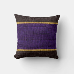 Purple & Brown Rustic Burlap Jute Background Throw Pillow