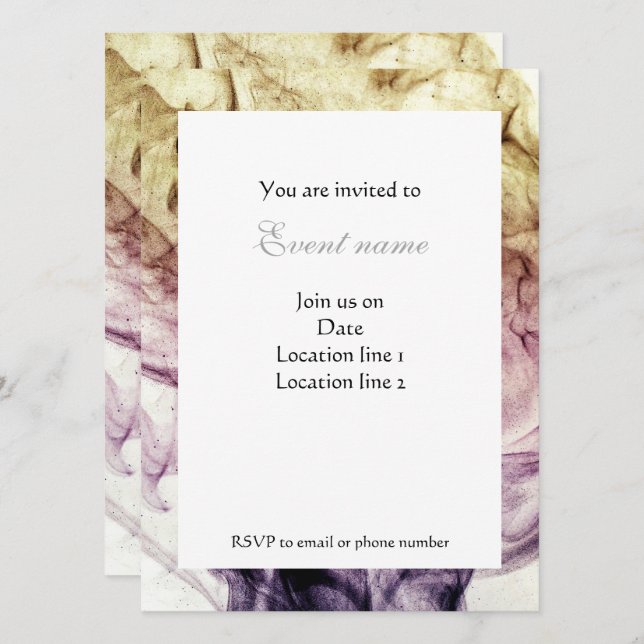 Purple Brown Smoky Dust Abstract Personalize Invitation (Front/Back)