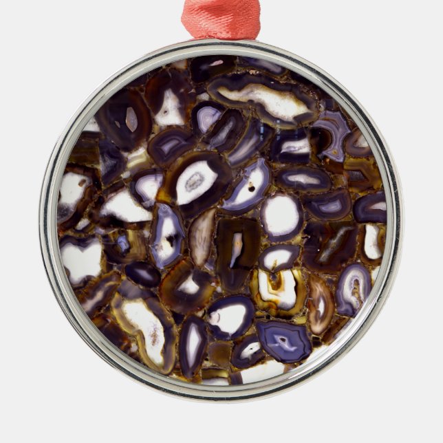 Purple Brown White Agate design Metal Ornament (Front)