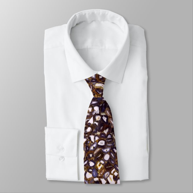Purple Brown White Agate design Tie (Tied)