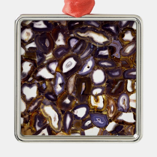 Purple Brown White Agate stone pattern  Metal Ornament (Front)