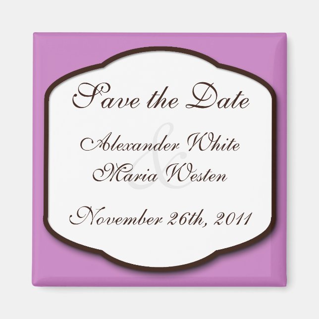 Purple Brown & White Save the Date Magnet (Front)