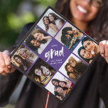 Purple | Brush Script Grad 8 Photo Collage Graduation Cap Topper<br><div class="desc">Celebrate your graduation day in style with a photo collage graduation cap topper! The custom graduation cap topper features "grad" in white painted lettering with a purple background (or colour of your choice) surrounded by 8 of the graduate's favourite photos. Choose photos of your friends, family, pets, etc. Personalize the...</div>