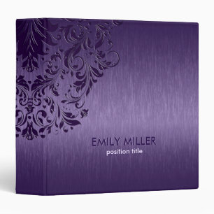 Purple brushed aluminum floral mandala 3 ring bind binder
