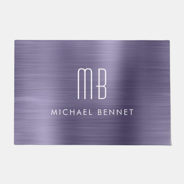 Purple Brushed Metal Monogram  Doormat (Front)