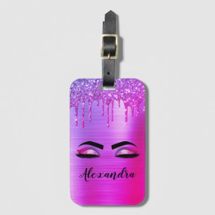 Purple Brushed Metal Monogram Name and Initial Luggage Tag